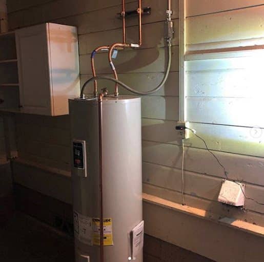 Water heater installed in a home garage